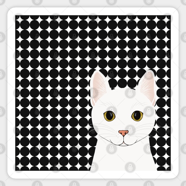 The cute white cat queen is watching you , white and black background pattern Sticker by marina63